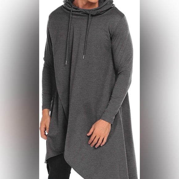 Coofandy Casual Asymmetrie Hem Pullover Hooded Poncho  Gray Sweatshirt, Large - Picture 1 of 8